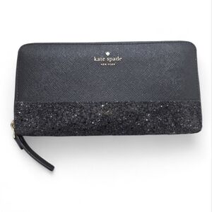 Kate Spade New York Black Glitter Zip Wallet